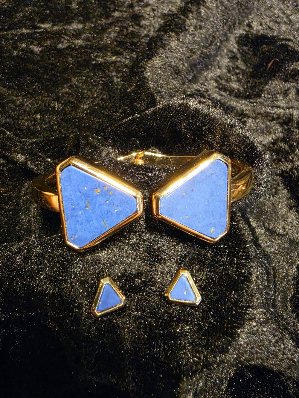 LRL Gold-Tone Blue Stone Bracelet and Stud Earrings Set